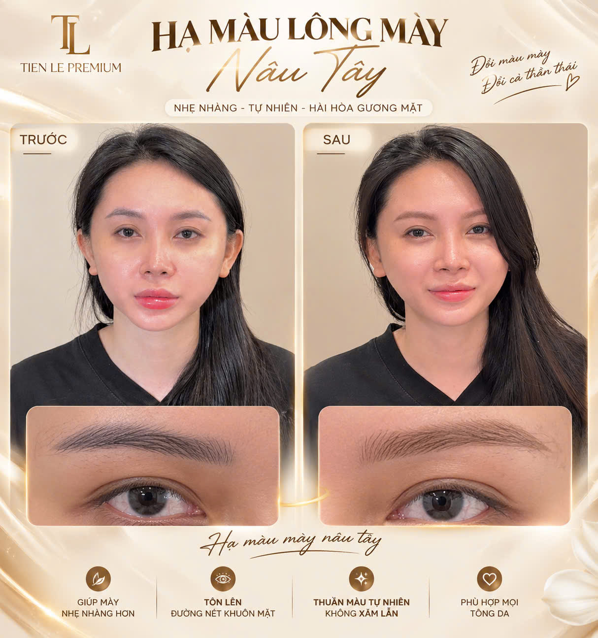 Hạ màu mày nâu Tây giúp gương mặt mềm hơn